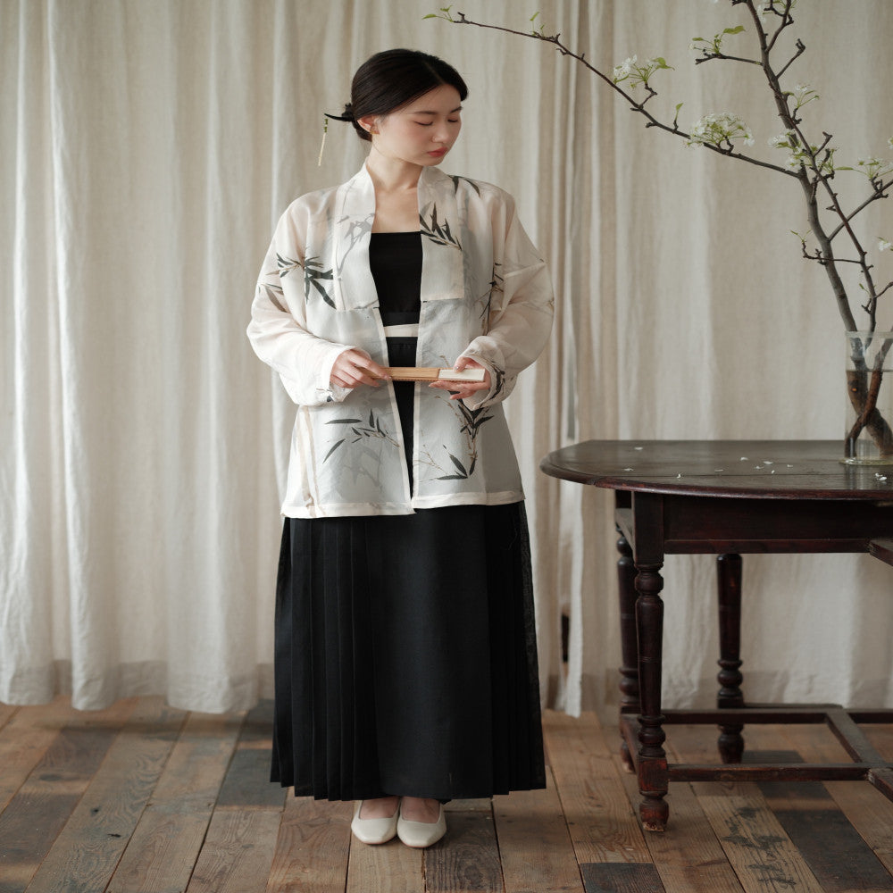Blank Original Ink Bamboo Original Ming Dynasty Hanfu National Style Silk Acetate Non Wrinkled Narrow Sleeve Collar Short Shirt Ma Mian Skirt image 4