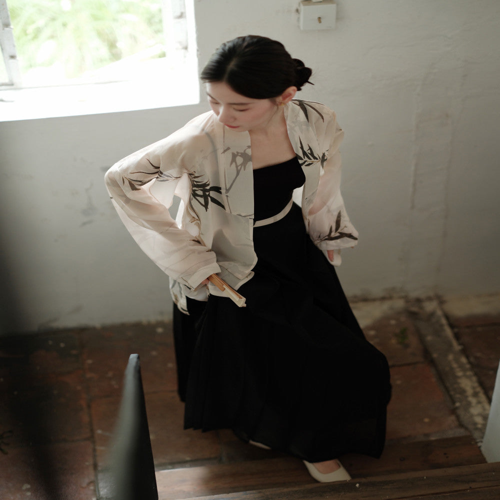 Blank Original Ink Bamboo Original Ming Dynasty Hanfu National Style Silk Acetate Non Wrinkled Narrow Sleeve Collar Short Shirt Ma Mian Skirt image 5