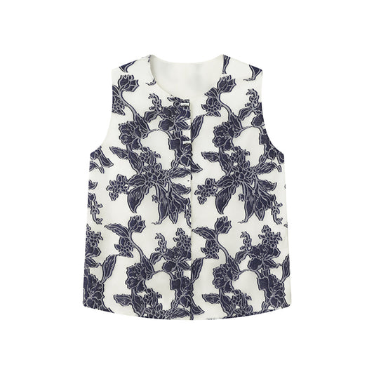ASAYA3431 Summer new style silk blended double-breasted cut-flower vest for women