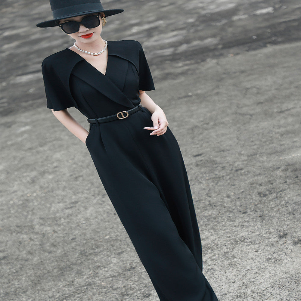Lanser 2025 Summer New Style High End Commuter Wide Leg Pants with Cloak Splicing High Waist and Slimming jumpsuit image 4