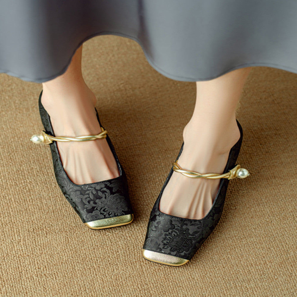 Mu Xiaoxi WvavW New Chinese Style Qipao High Heels Embroidered Satin Square Head French Mary Jane Single Shoes image 4