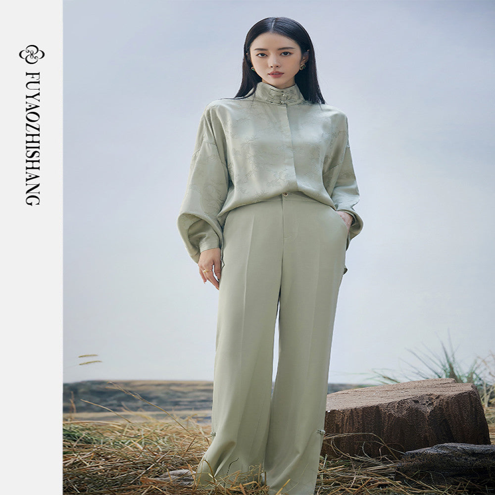 FUYAO New Chinese Style Silk Stand up Collar Shirt for Women 2025 Autumn New Fragrant Cloud Yarn Retro Top image 1