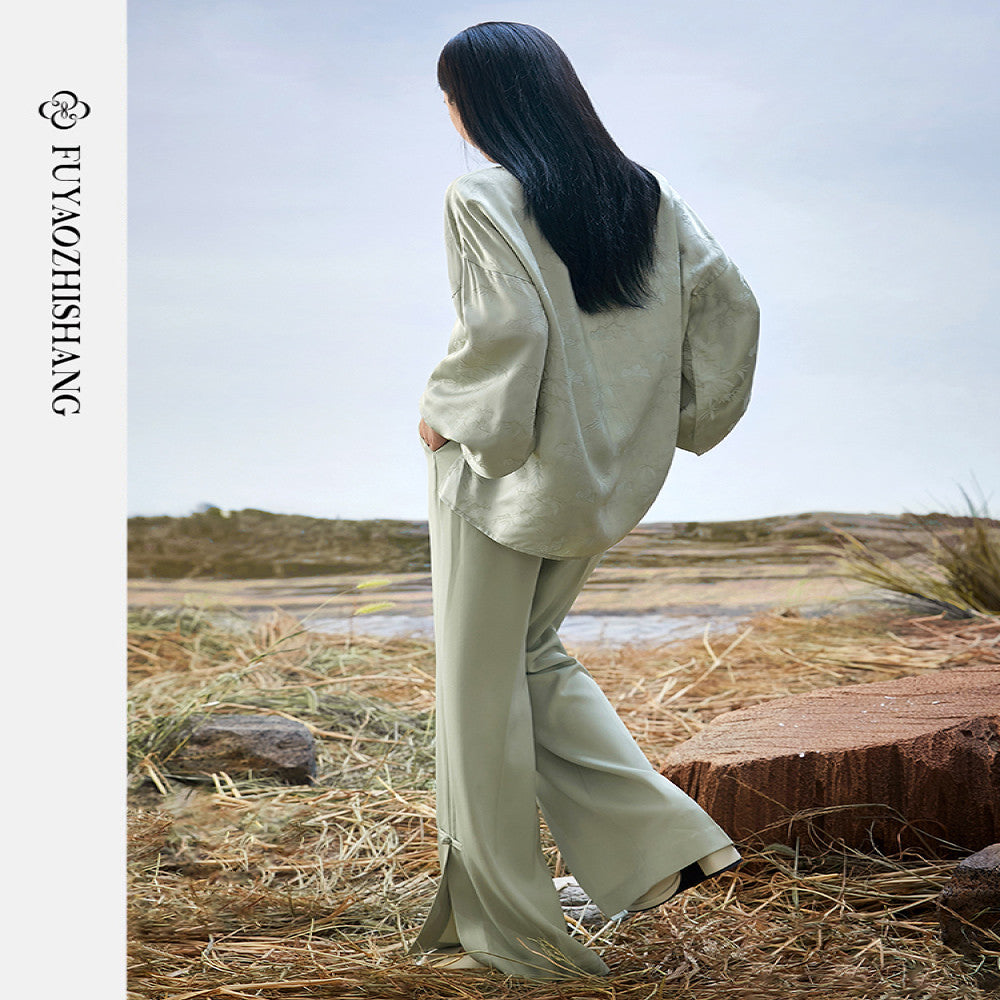 FUYAO New Chinese Style Silk Stand up Collar Shirt for Women 2025 Autumn New Fragrant Cloud Yarn Retro Top image 5