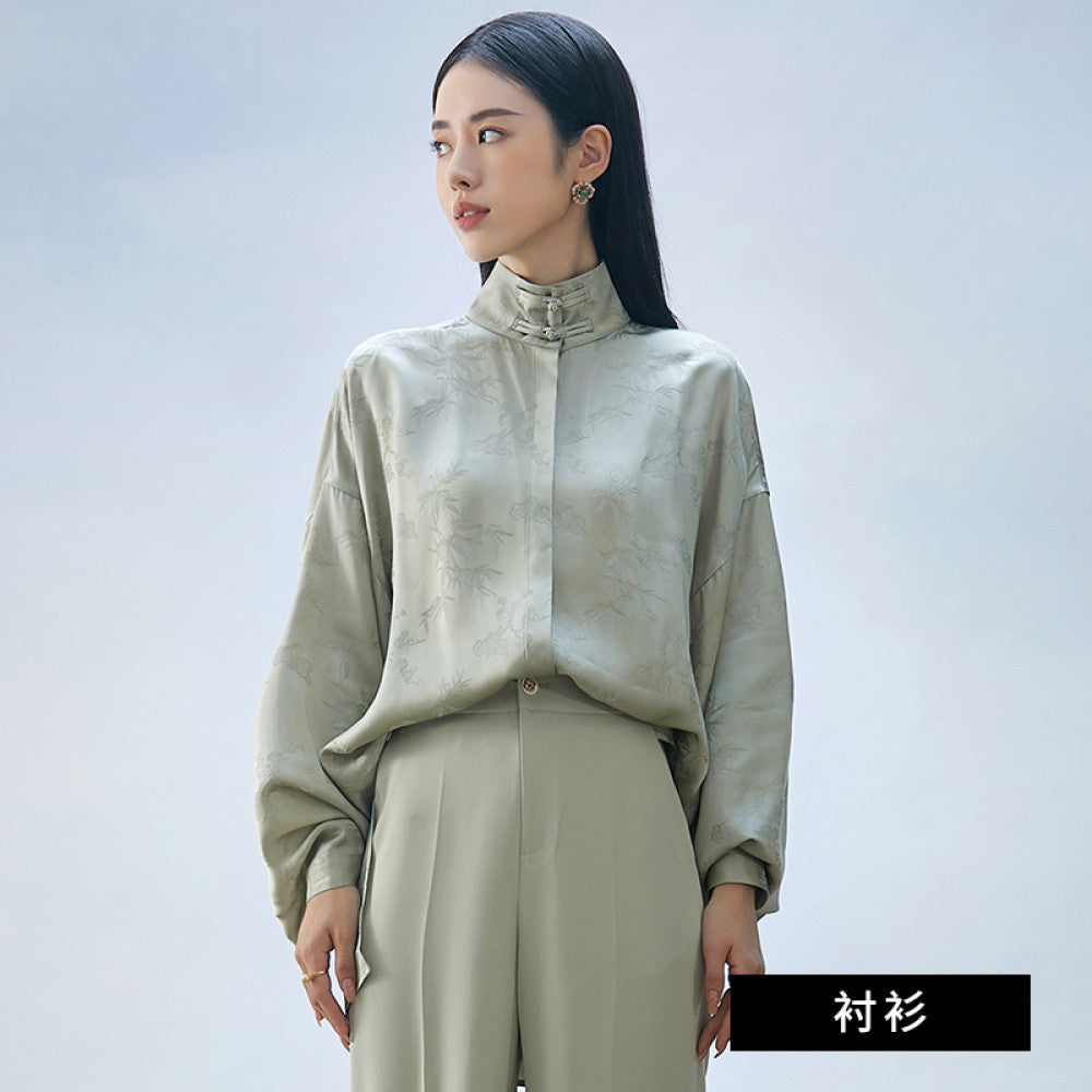 FUYAO New Chinese Style Silk Stand up Collar Shirt for Women 2025 Autumn New Fragrant Cloud Yarn Retro Top image 6