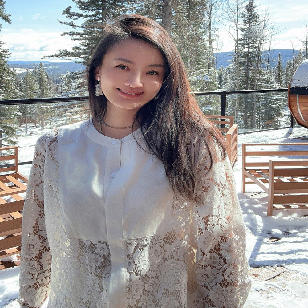 Navy Keys textured lace patchwork elegant shirt shirt design niche spring and summer new Le Musee image 4