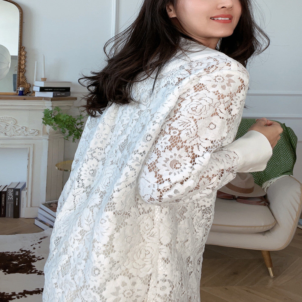 Navy Keys textured lace patchwork elegant shirt shirt design niche spring and summer new Le Musee image 5