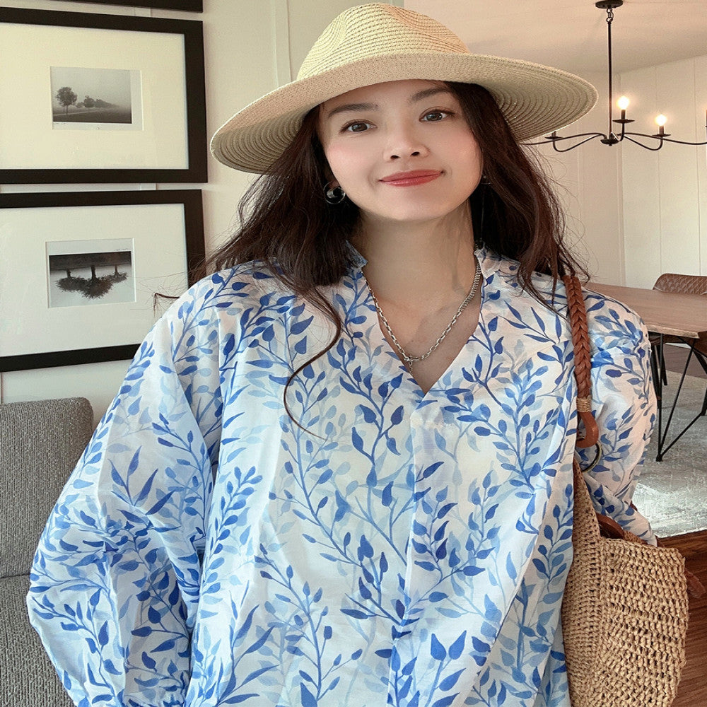 Navy Keys Lightweight Mulberry Silk Cotton V neck Elegant Thin Soft Shirt Loose Fashion Shirt Hoodie image 1