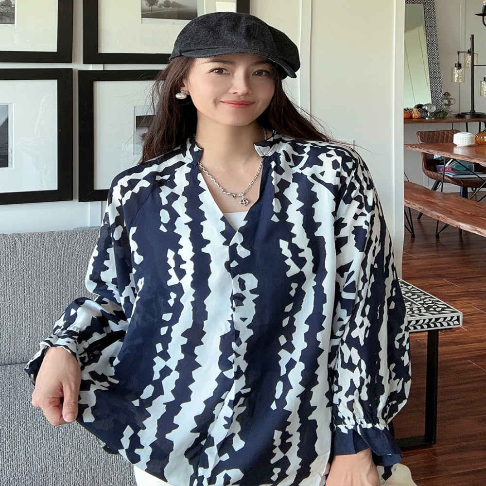 Navy Keys Lightweight Mulberry Silk Cotton V neck Elegant Thin Soft Shirt Loose Fashion Shirt Hoodie image 3