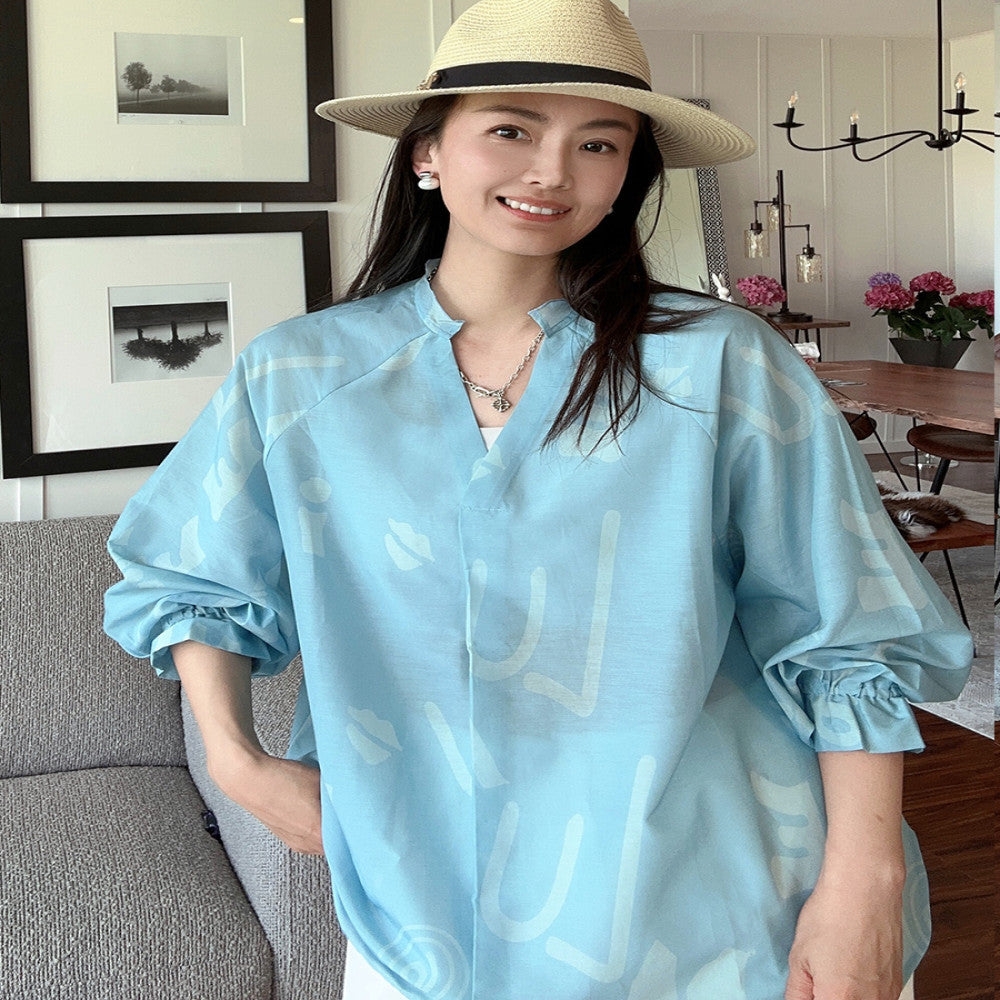 Navy Keys Lightweight Mulberry Silk Cotton V neck Elegant Thin Soft Shirt Loose Fashion Shirt Hoodie image 9