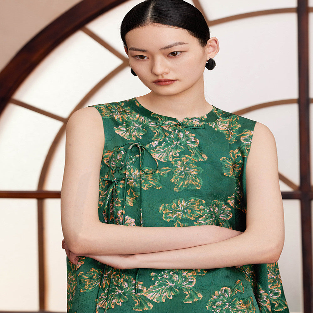 Ruyi Lianyun Summer Silk Blended Slant Hemp Jacquard Shirt for Women New Chinese Style Chinese Style Retro Lace up and Buckle Top image 1