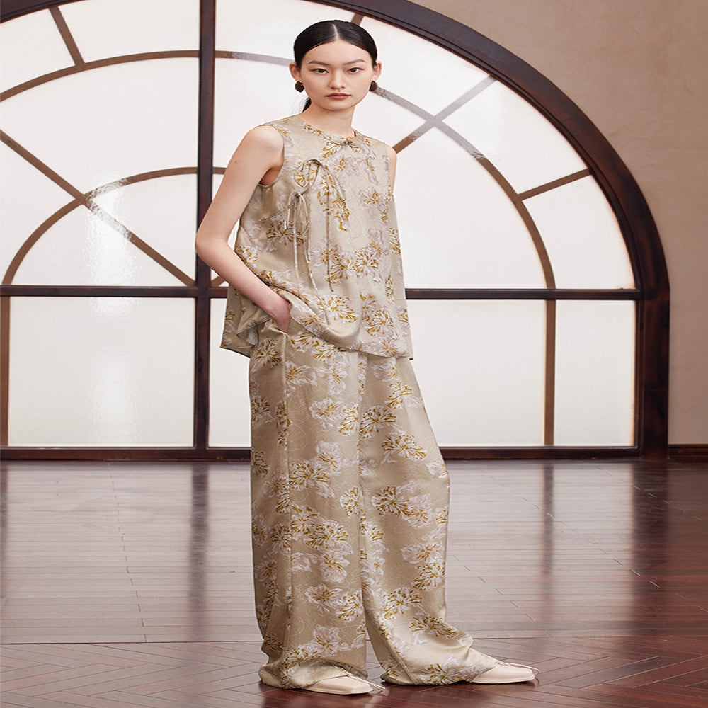 Ruyi Lianyun Summer Silk Blended Slant Hemp Jacquard Shirt for Women New Chinese Style Chinese Style Retro Lace up and Buckle Top image 4