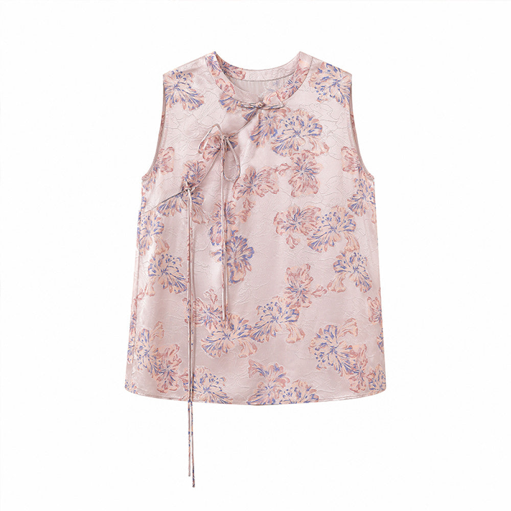 Ruyi Lianyun Summer Silk Blended Slant Hemp Jacquard Shirt for Women New Chinese Style Chinese Style Retro Lace up and Buckle Top image 7