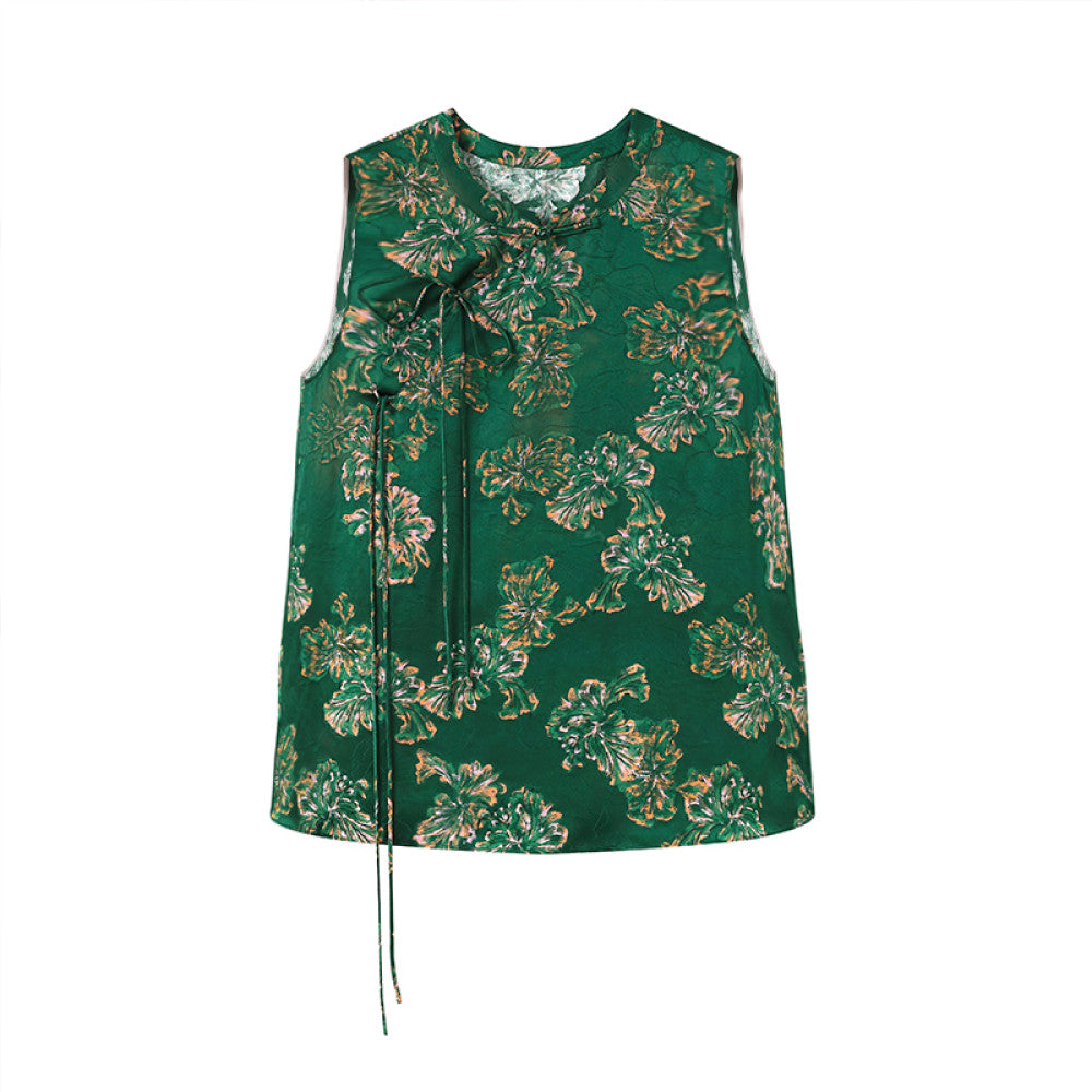 Ruyi Lianyun Summer Silk Blended Slant Hemp Jacquard Shirt for Women New Chinese Style Chinese Style Retro Lace up and Buckle Top image 15