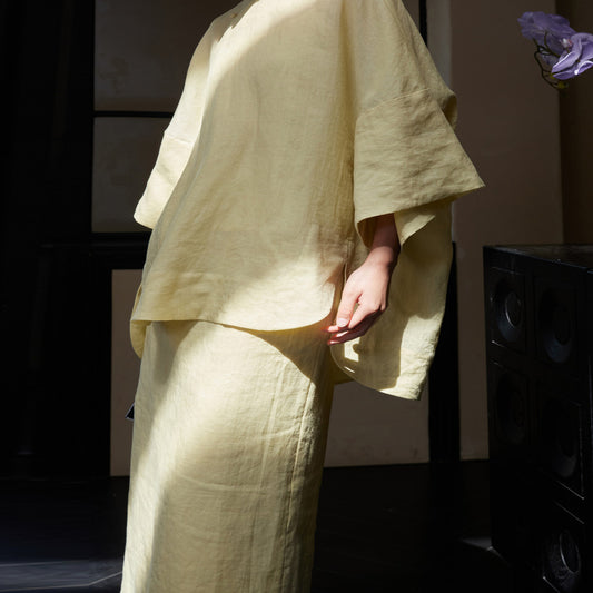 ASAYA3412 100% ramie | New Chinese style tailoring, stand-up collar and large placket top | Wide side hem and layered skirt