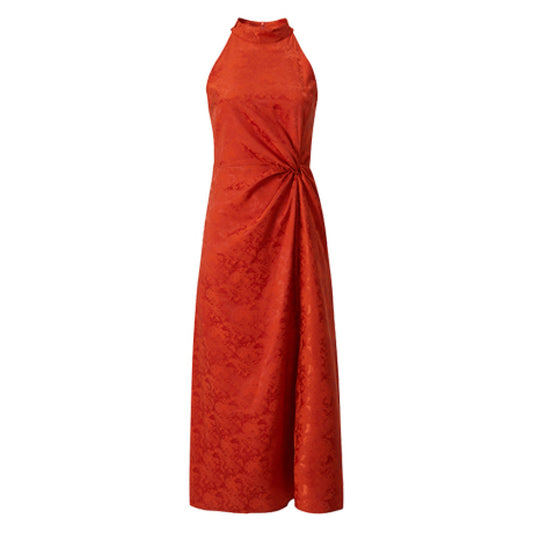 ASAYA3410 Ting Tang "Button and Knot" New Chinese style red jacquard dress dress Halter neck strapless waist sleeveless long dress