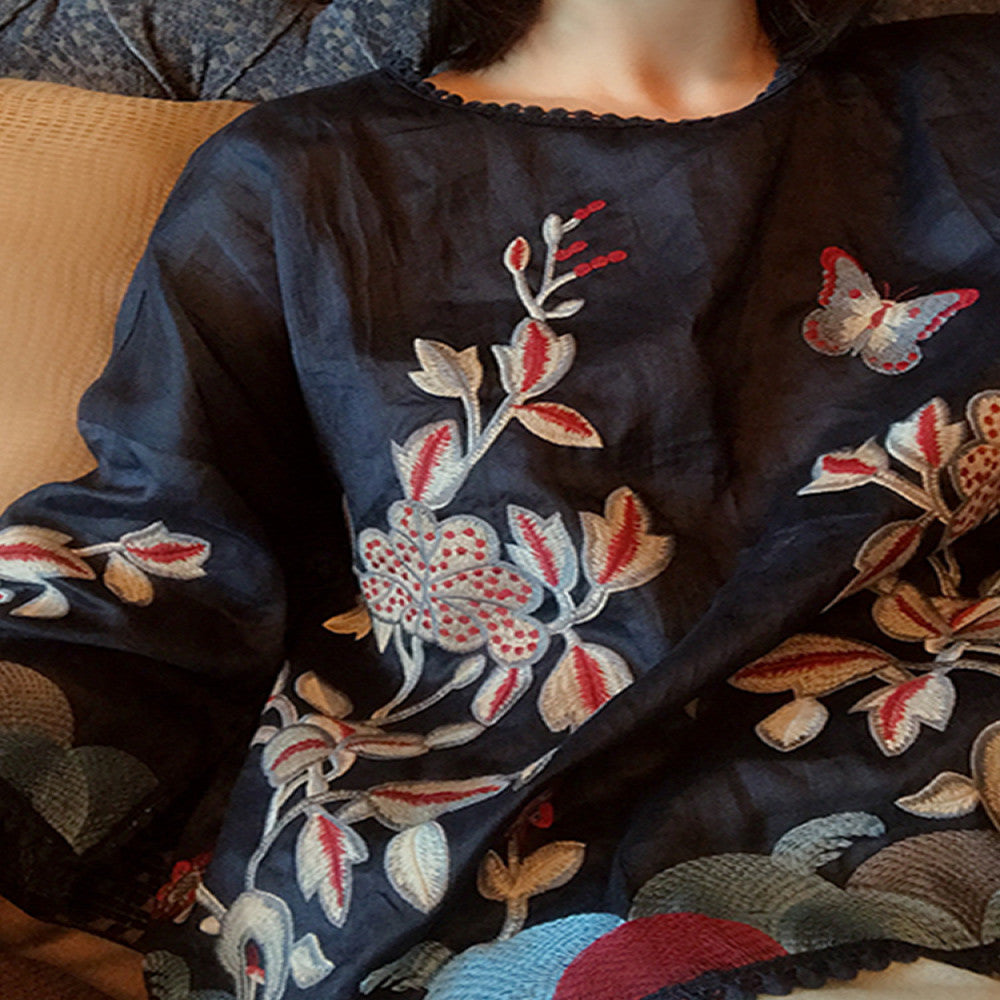 Heavy Industry Embroidered Linen Shirt for Women with a Small Design Sense 2025 Spring and Autumn New Style Chinese Retro Tang Costume Fashionable and High end image 2