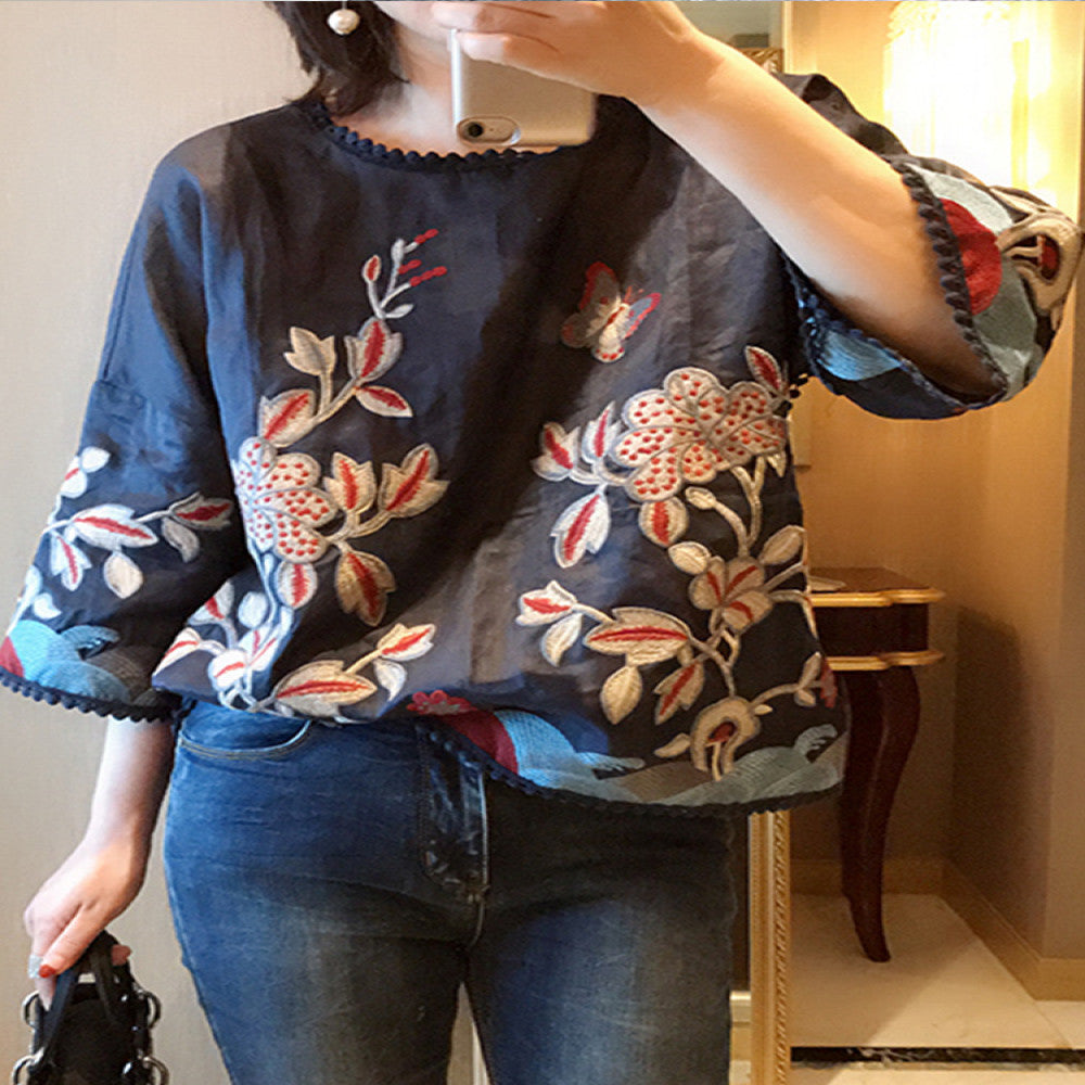 Heavy Industry Embroidered Linen Shirt for Women with a Small Design Sense 2025 Spring and Autumn New Style Chinese Retro Tang Costume Fashionable and High end image 9