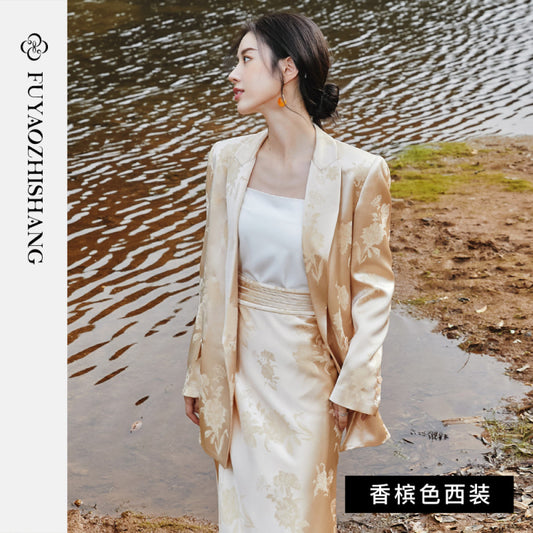 ASAYA3407 FUYAO Jacquard New Chinese Style High-end Acetate Suit Set Female Temperament Gentle Chinese Style Casual Suit
