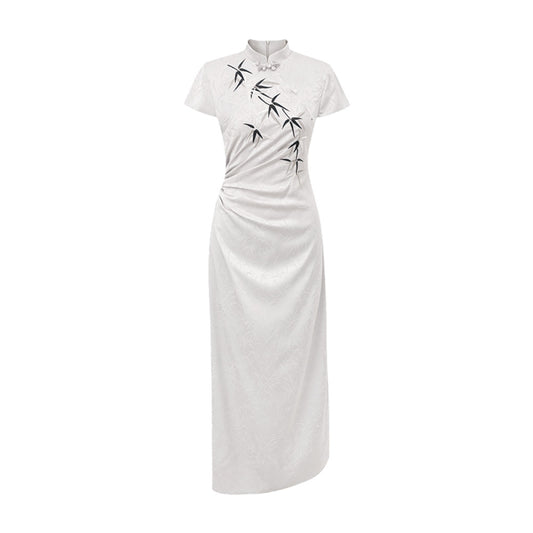 ASAYA3403 Xu Daqing [Bamboo Shadow] New Chinese bamboo cheongsam dress top stand collar embroidery slim medium long jacquard