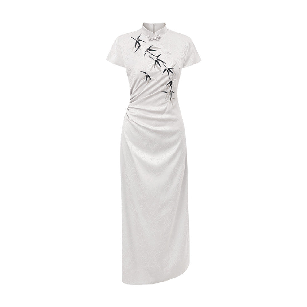 Xu Daqing s Bamboo Shadow New Chinese Bamboo Cheongsam Dress Top with Stand up Collar Embroidered Slimming Medium Length Jacquard image 12