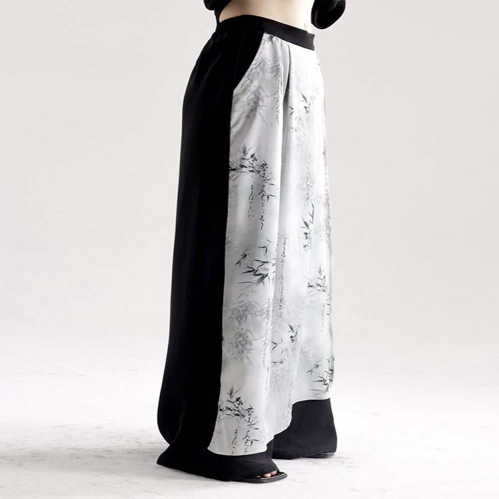 APOZi collection Simulated Time series New Chinese style ink wash print straight loose wide leg pants for women image 2
