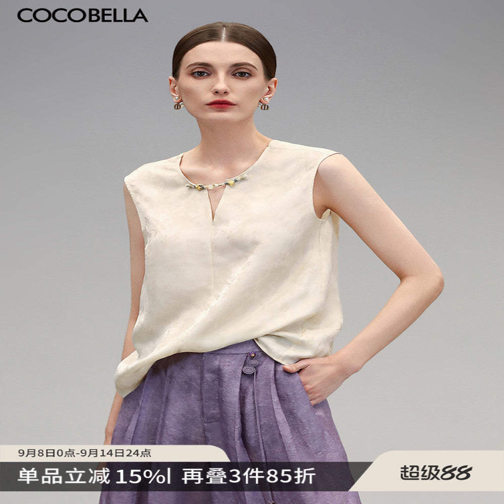 COCOBELLA front and back two pairs of dark patterned jacquard sleeveless shirts imitating fragrant cloud silk top VT0032 image 1