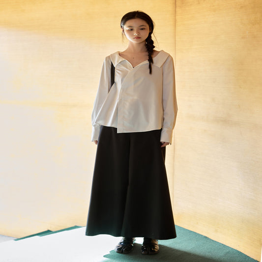 ASAYA3399 Contains bamboo fiber material Cross-over slanted placket shirt | Cool anti-wrinkle fabric Wide-leg cropped trousers