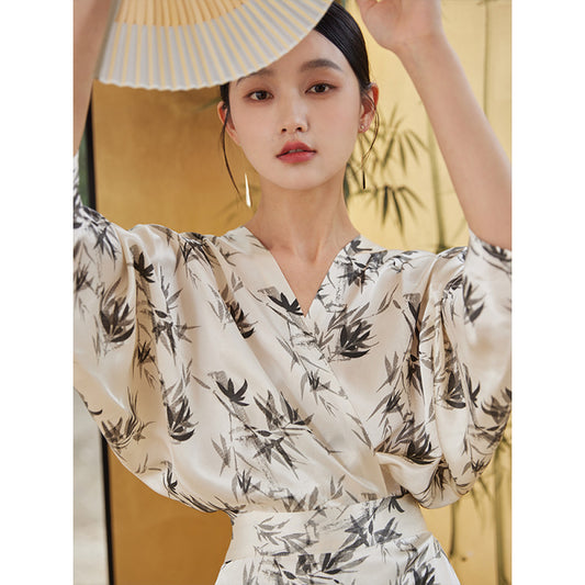 ASAYA3396 Qingzhu Dye Chinese style bamboo print long dress