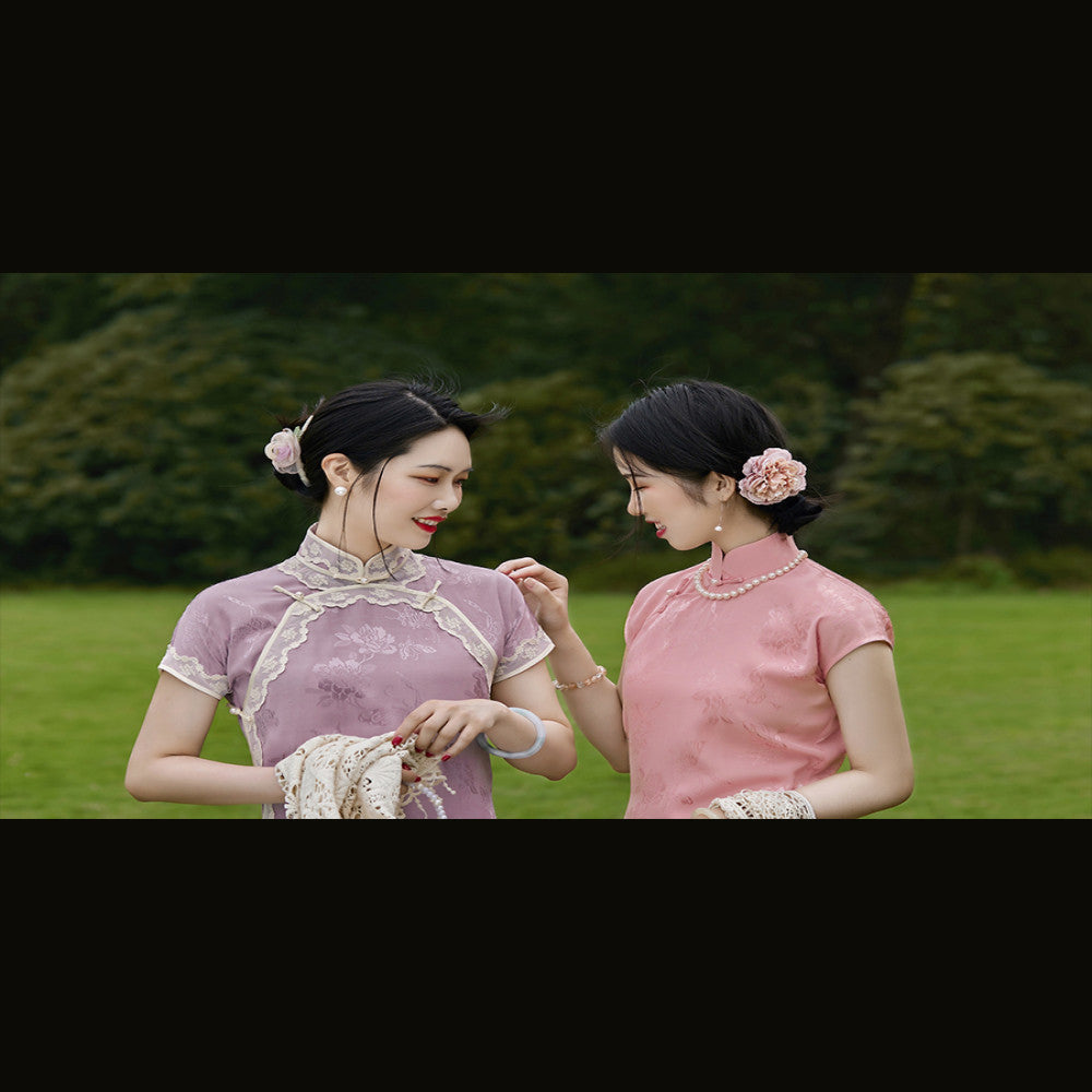 Zhixian Top Ulara Jacquard Satin Summer Style Double Breasts Daily Ancient Method Fully Open Unlimited Cheongsam image 4