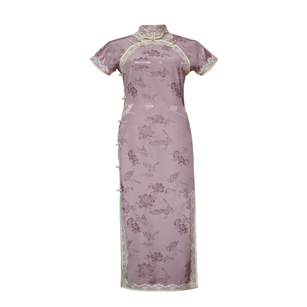 Zhixian Top Ulara Jacquard Satin Summer Style Double Breasts Daily Ancient Method Fully Open Unlimited Cheongsam image 5