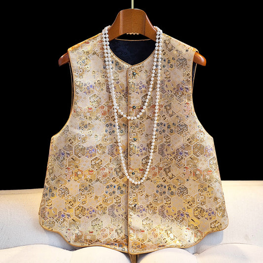 ASAYA3390 Songjin jacquard national style double-sided vest vest for women original design improved round neck top small jacket vest