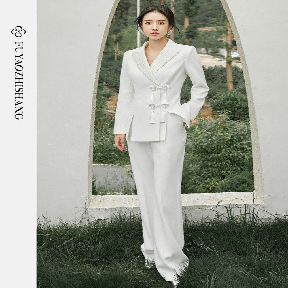 FUYAO Chinese style suit jacket women s autumn new design tassel buckle lapel suit long sleeved top image 5