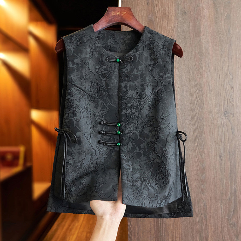 High grade black new Chinese waistcoat vest women s retro jacquard niche light China Chic style button folding top image 6