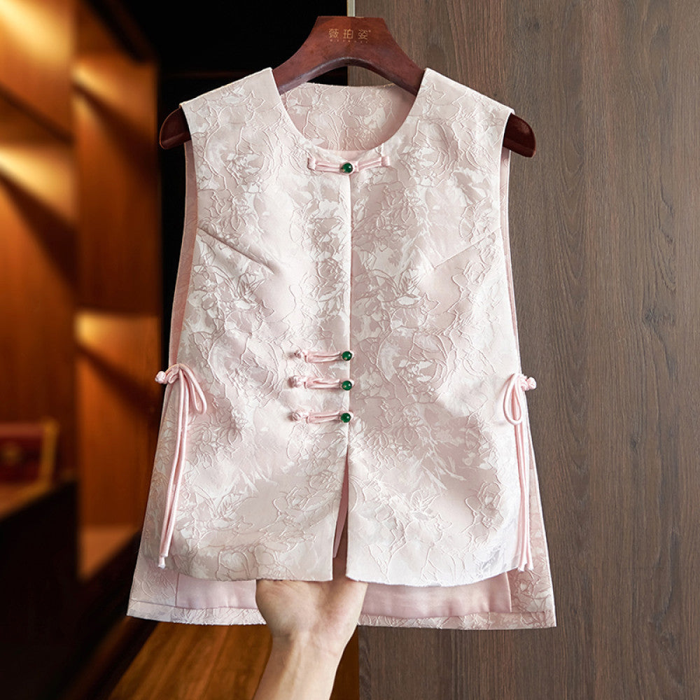 High grade black new Chinese waistcoat vest women s retro jacquard niche light China Chic style button folding top image 17