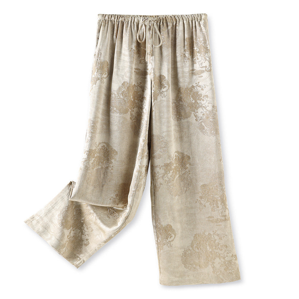 Champagne high level casual straight trousers for women New vintage light China Chic jacquard high waist loose wide leg pants image 5