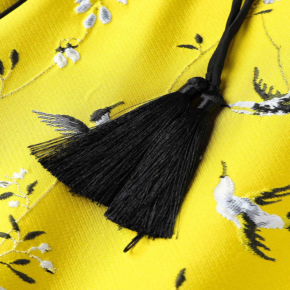 Yellow silk woven brocade vest women s spring and autumn new original design retro embroidery Chinese style buckle top image 3