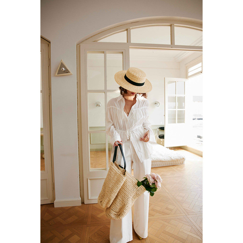 Bacardi South French White Vacation Relaxing Drawstring Shirt in Rosebanks Oak Barrel image 2