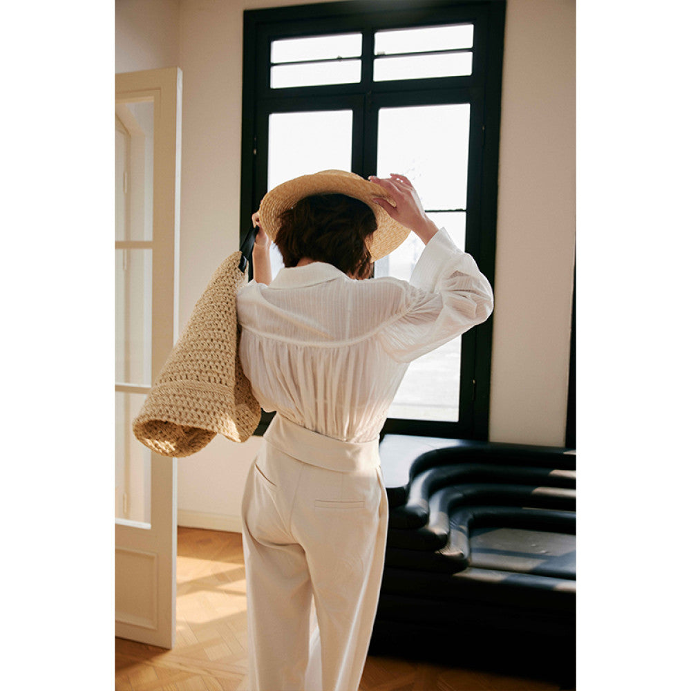 Bacardi South French White Vacation Relaxing Drawstring Shirt in Rosebanks Oak Barrel image 4