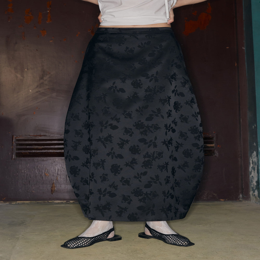 PaleBlueDot Summer Trendy Black Satin Jacquard Paper Design with Flower Bud Half Skirt for Women image 12