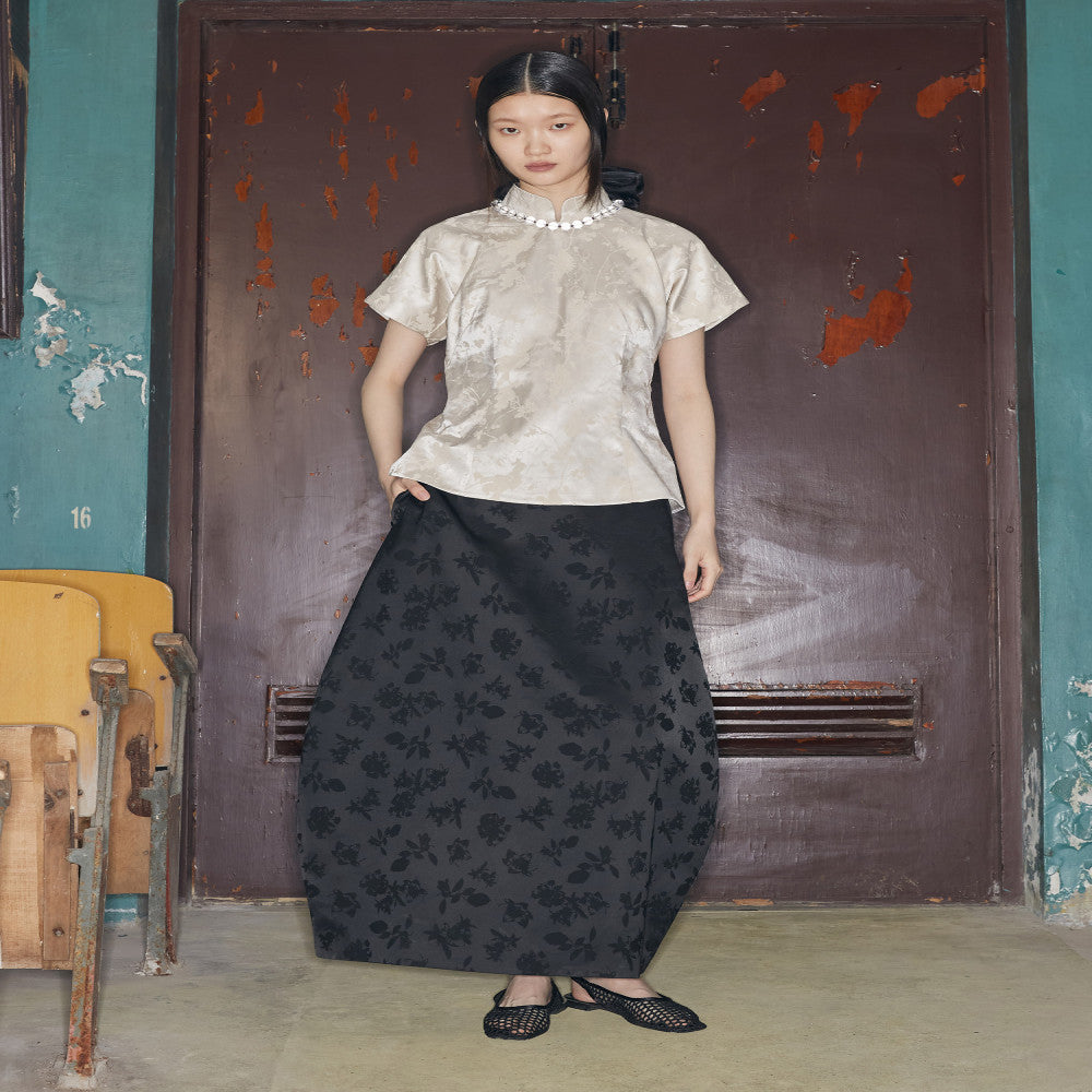 PaleBlueDot Fashionable New Chinese Rice White Satin Jacquard Three Dimensional Diagonal Forefront Retro Shirt image 4