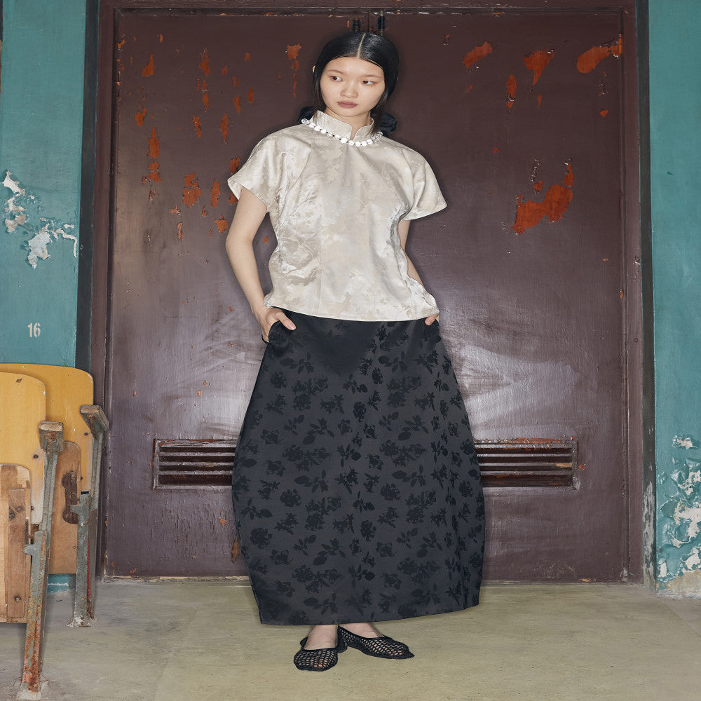 PaleBlueDot Fashionable New Chinese Rice White Satin Jacquard Three Dimensional Diagonal Forefront Retro Shirt image 5