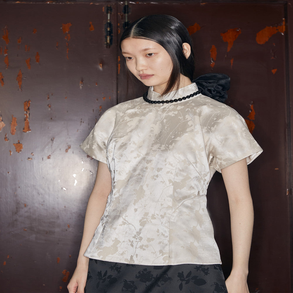 PaleBlueDot Fashionable New Chinese Rice White Satin Jacquard Three Dimensional Diagonal Forefront Retro Shirt image 7