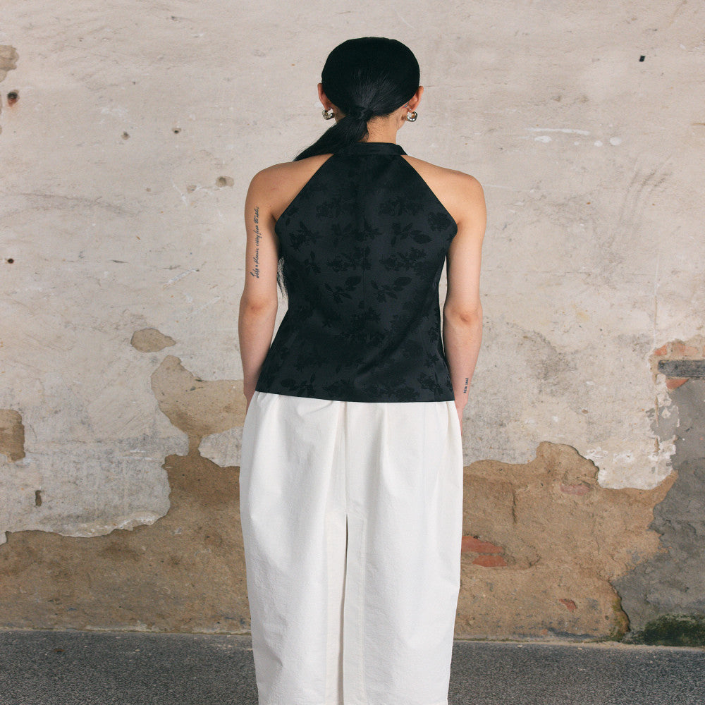 PaleBlueDot Original Designer New Chinese Jade Black Jacquard Shoulder Digging Vest Top image 5