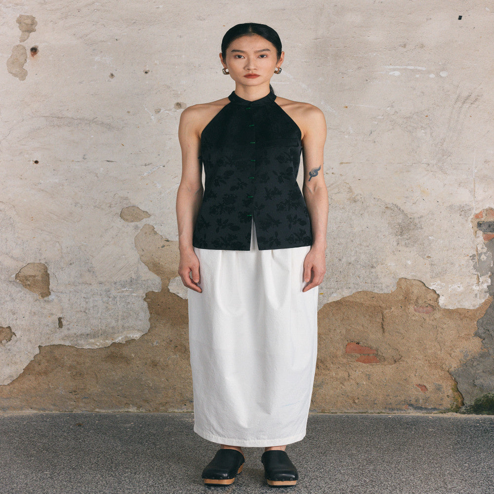 PaleBlueDot Original Designer New Chinese Jade Black Jacquard Shoulder Digging Vest Top image 8