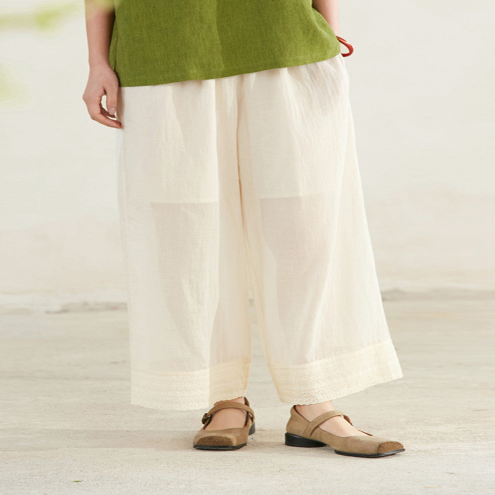Thank you Tangyu Jixiangyu er Original Clear Horse Cotton Splicing Hollow Lace Lace Versatile Pants image 0