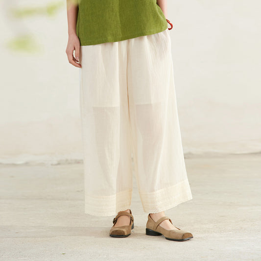 ASAYA3367 Pima cotton splicing hollow lace lace versatile trousers