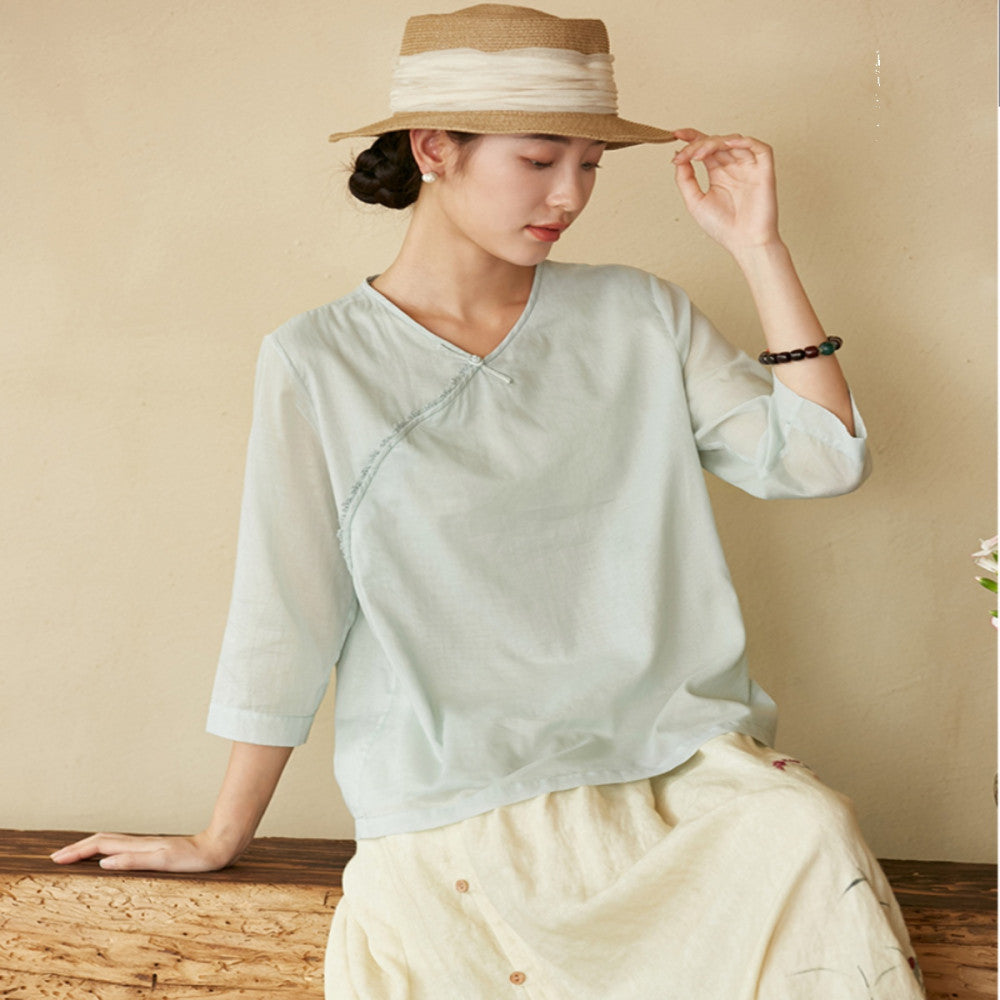 Wanlang Jixiangyu er Original Cotton Handmade Hook Lace Cross Collar Buckle Art New Chinese style Small Top for Women image 4