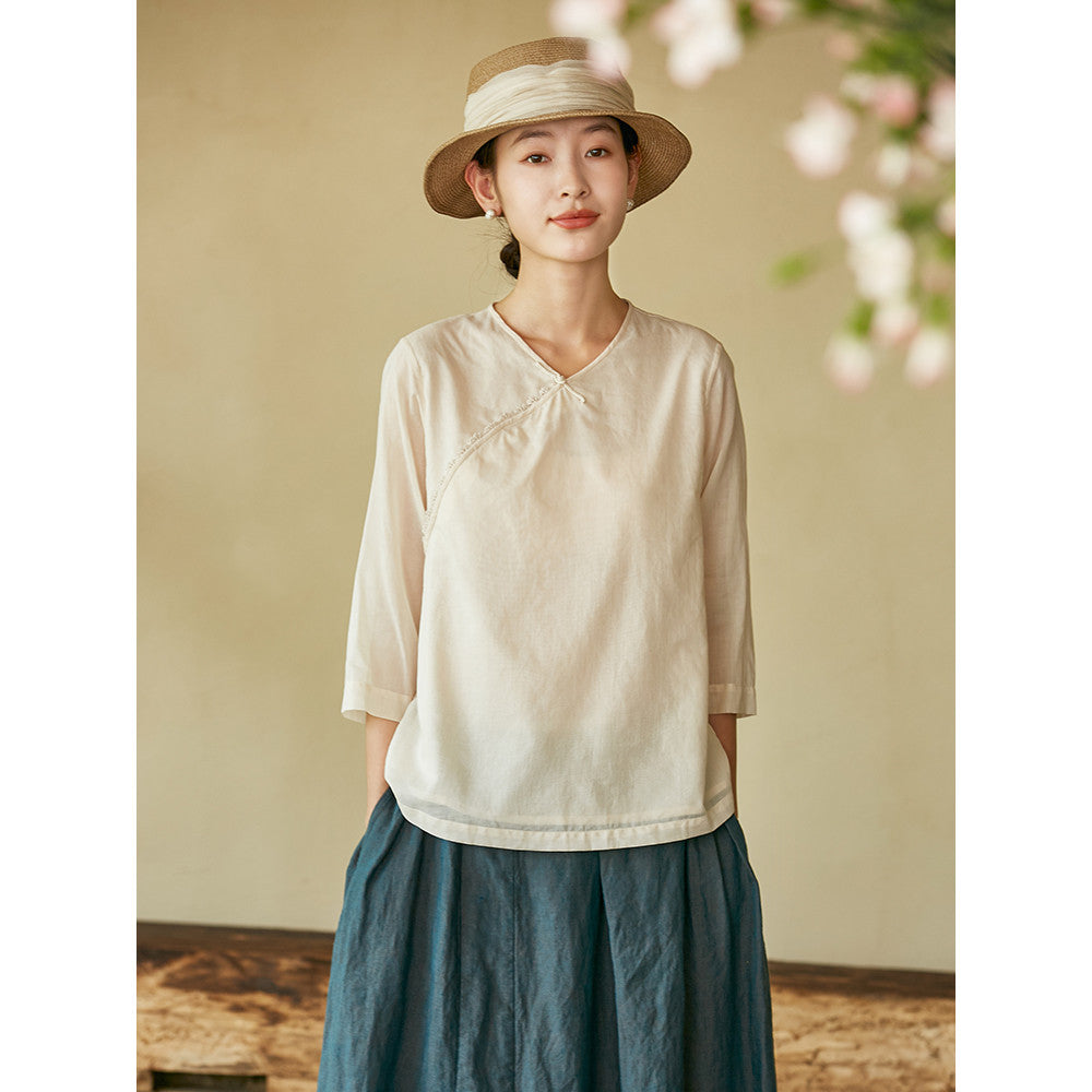 Wanlang Jixiangyu er Original Cotton Handmade Hook Lace Cross Collar Buckle Art New Chinese style Small Top for Women image 21