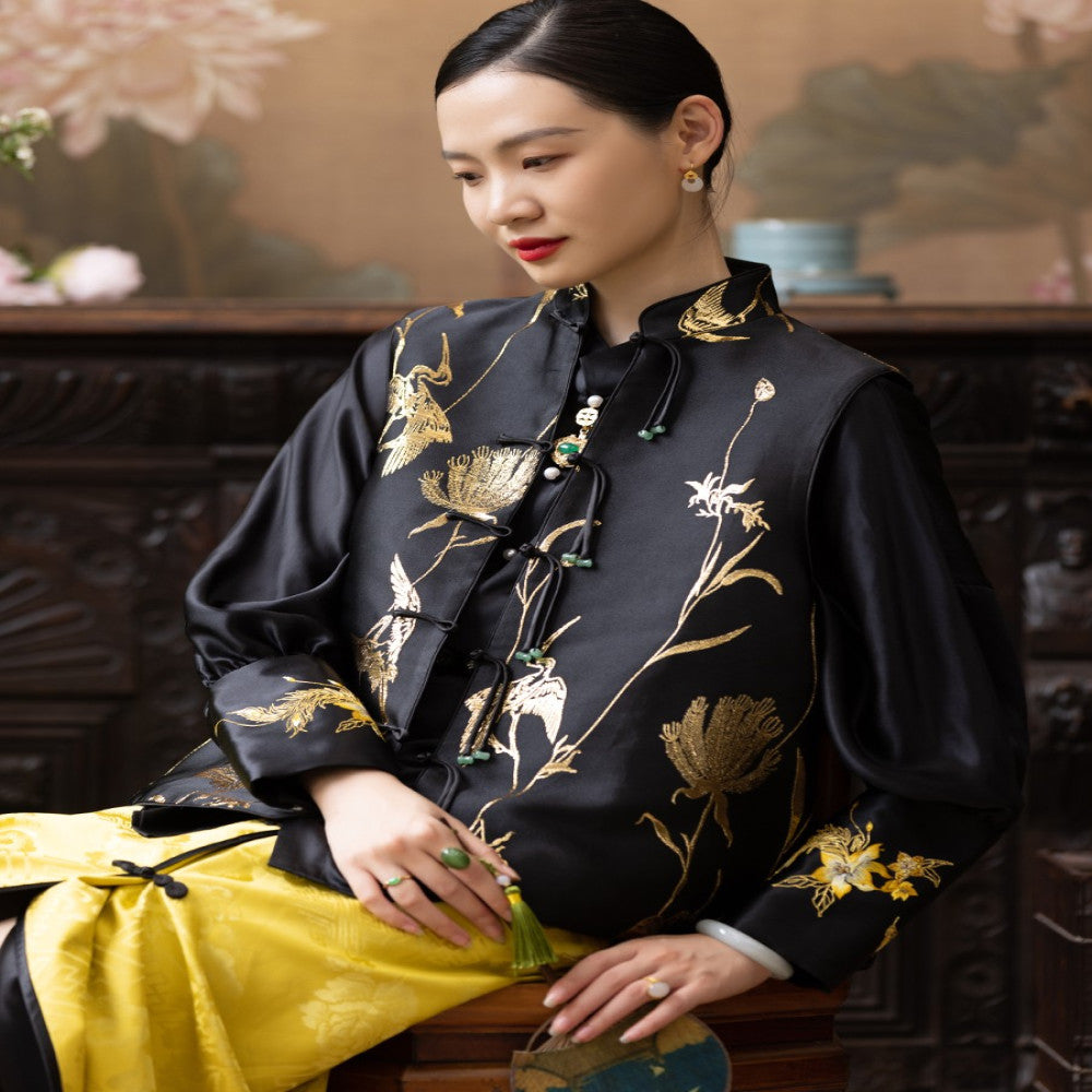 Town Store Baby PCY1479 Retro Vest Shoulder Stand Collar Jacquard Chinese Small Shirt Cotton Horse Jacket Four Seasons Women image 0