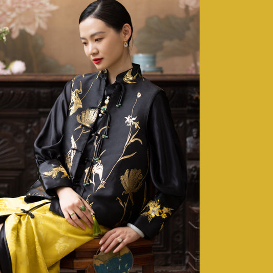 ASAYA3361 Retro vest waistcoat Chinese style stand collar jacquard cotton vest